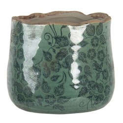 Clayre & Eef Planter Ø 13x11 cm Green Ceramic Round Leaves