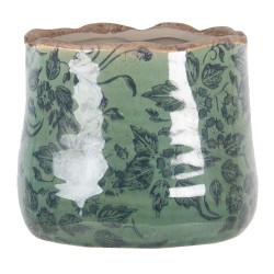 Clayre & Eef Bloempot  Ø 11x10 cm Groen Keramiek Rond Bladeren