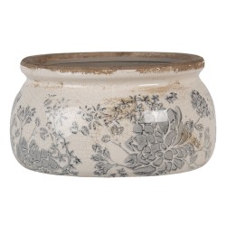 Clayre & Eef Pot de fleurs Ø 16x8 cm Gris Beige Céramique Rond Fleurs