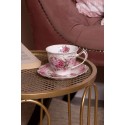 Clayre & Eef Tasse mit Untertasse 200 ml Weiß Rosa Porzellan Rund Blumen