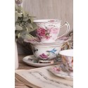 Clayre & Eef Tasse mit Untertasse 200 ml Weiß Rosa Porzellan Rund Blumen