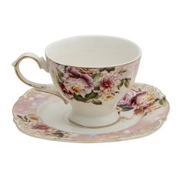 Clayre & Eef Tasse et soucoupe 200 ml Rose Porcelaine Rond