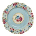 Clayre & Eef Piatto per la colazione Ø 20 cm Blu Ceramica Rotondo Fiori