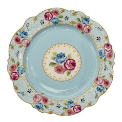 Clayre & Eef Piatto per la colazione Ø 20 cm Blu Ceramica Rotondo Fiori