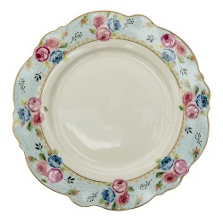 Clayre & Eef Assiette de dîner Ø 28 cm Bleu Blanc Céramique Rond Fleurs