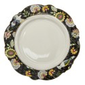 Clayre & Eef Dinerbord  Ø 28 cm Zwart Wit Keramiek Rond Bloemen