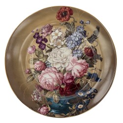 Clayre & Eef Speiseteller Ø 26 cm Braun Keramik Rund Blumen