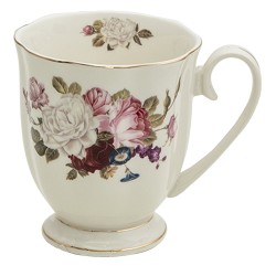 Clayre & Eef Tasse 290 ml Weiß Porzellan Rund Blumen