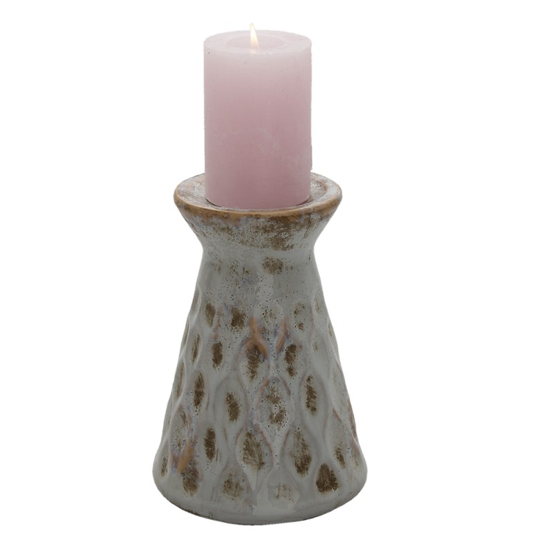 Clayre & Eef Candelabro Ø 14x21 cm Grigio Ceramica Rotondo