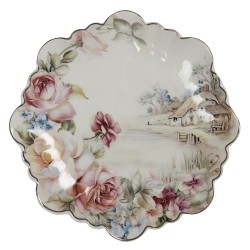 Clayre & Eef Assiette de petit déjeuner Ø 19 cm Blanc Porcelaine Rond Fleurs