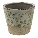 Clayre & Eef Pot de fleurs Ø 16x16 cm Vert Blanc Céramique Rond Feuilles