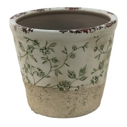 Clayre & Eef Blumentopf Ø 16x16 cm Grün Weiß Keramik Rund Blätter