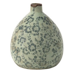 Clayre & Eef Vase Ø 17x19 cm Vert Bleu Céramique Fleurs