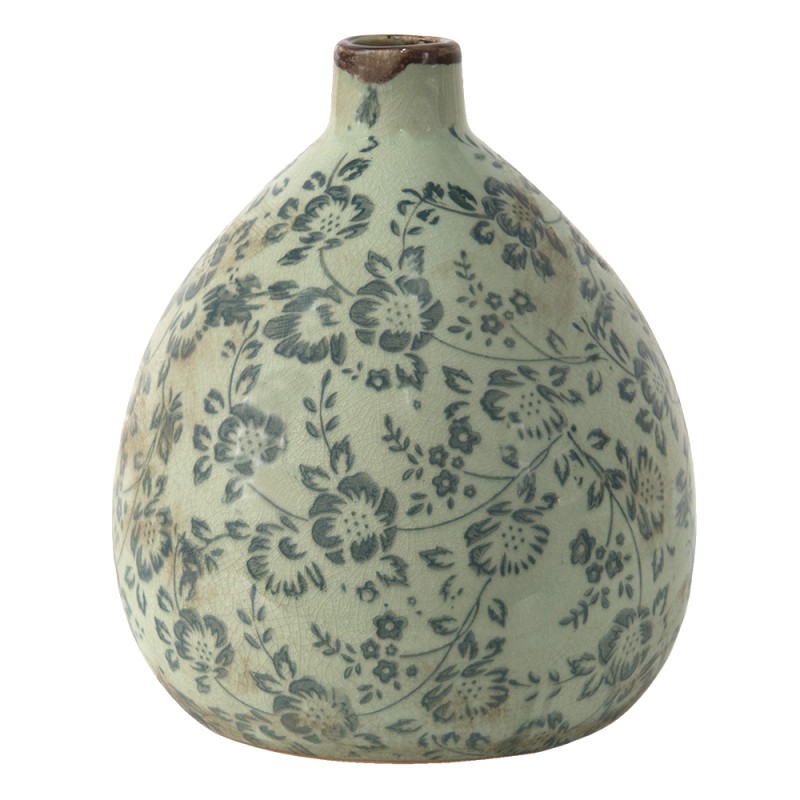 Clayre & Eef Vase Ø 17x19 cm Grün Blau Keramik Blumen