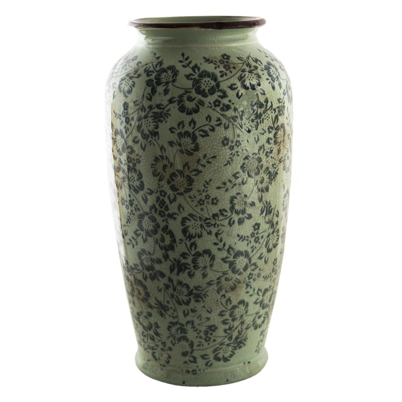 Clayre & Eef Vaso  Ø 17x35 cm Verde Ceramica Fiori