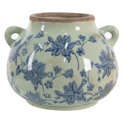 Clayre & Eef Bloempot  21x20x16 cm Groen Blauw Keramiek Bloemen