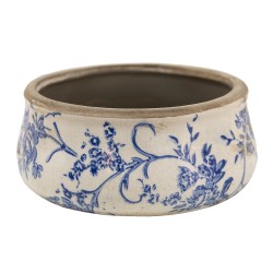 Clayre & Eef Bloempot  Ø 21x8 cm Blauw Wit Keramiek Rond Bloemen