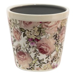 Clayre & Eef Bloempot  Ø 15x14 cm Wit Roze Keramiek Rond Bloemen