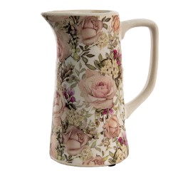 Clayre & Eef Decoratie Kan  750 ml Roze Keramiek Bloemen