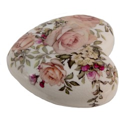 Clayre & Eef Decoratie Hart 11x11x4 cm Wit Roze Keramiek Hartvormig Bloemen