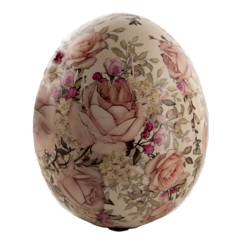 Clayre & Eef Figurine Egg Ø 11x14 cm Pink Ceramic Round Flowers