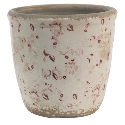 Clayre & Eef Pot de fleurs Ø 14x13 cm Rose Beige Céramique Rond Fleurs