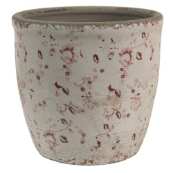 Clayre & Eef Bloempot  Ø 12x12 cm Roze Beige Keramiek Rond Bloemen