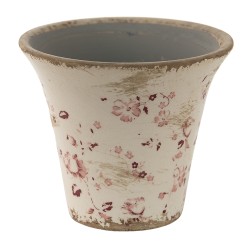 Clayre & Eef Bloempot  Ø 12x11 cm Roze Beige Keramiek Rond Bloemen