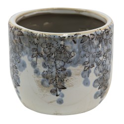 Clayre & Eef Bloempot  Ø 10x8 cm Blauw Beige Keramiek Rond Bloemen