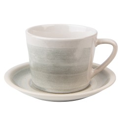 Clayre & Eef Tasse mit Untertasse 200 ml Grau Grün Keramik