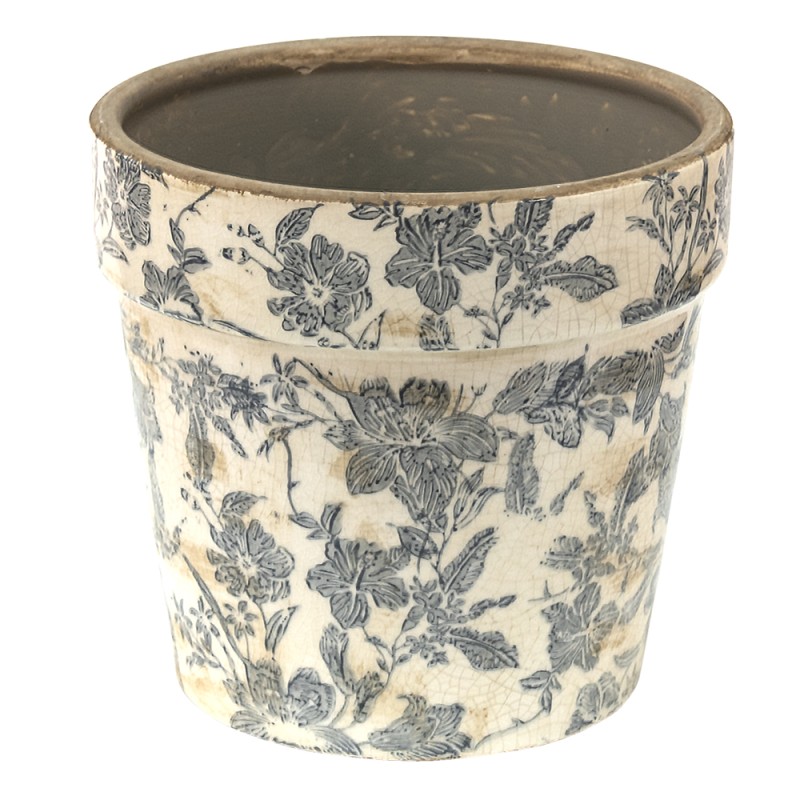 Clayre & Eef Planter Ø 16x15 cm Grey Beige Ceramic Flowers