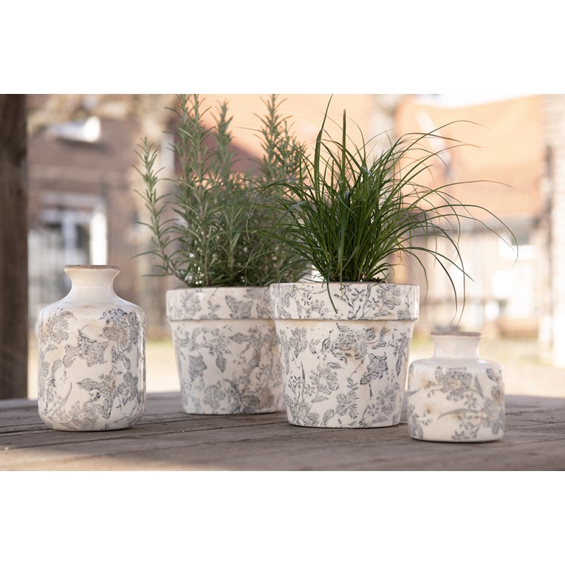 Clayre & Eef Planter Ø 16x15 cm Grey Beige Ceramic Flowers