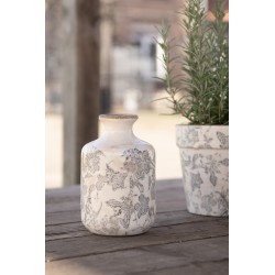 Clayre & Eef Vaso  Ø 11x17 cm Grigio Beige Ceramica Fiori