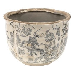 Clayre & Eef Planter Ø 21x15 cm Grey Beige Ceramic Flowers