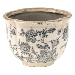 Clayre & Eef Pot de fleurs Ø 16x12 cm Gris Beige Céramique Fleurs