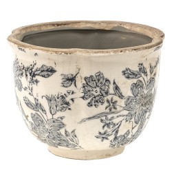 Clayre & Eef Planter Ø 16x12 cm Grey Beige Ceramic Flowers