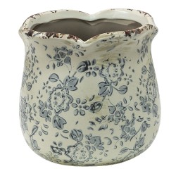 Clayre & Eef Pot de fleurs Ø 15x14 cm Gris Beige Céramique Fleurs