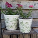 Clayre & Eef Planter Ø 16x16 cm Green Beige Ceramic Flowers