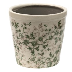 Clayre & Eef Planter Ø 14x13 cm Green Beige Ceramic Flowers