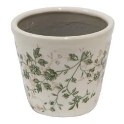 Clayre & Eef Bloempot  Ø 12x10 cm Groen Beige Keramiek Bloemen