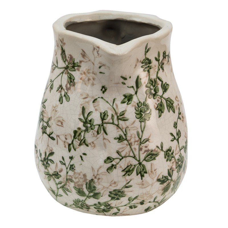 Clayre & Eef Brocca decorativa 16x13x15 cm Verde Beige Ceramica Fiori