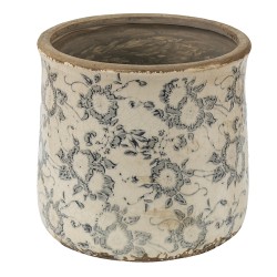 Clayre & Eef Bloempot  Ø 17x16 cm Grijs Beige Keramiek Bloemen