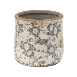 Clayre & Eef Bloempot  Ø 14x14 cm Grijs Beige Keramiek Bloemen