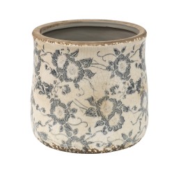 Clayre & Eef Bloempot  Ø 14x14 cm Grijs Beige Keramiek Bloemen