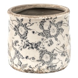 Clayre & Eef Pot de fleurs Ø 12x12 cm Gris Beige Céramique Fleurs