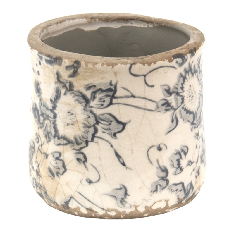 Clayre & Eef Pot de fleurs Ø 8x7 cm Gris Beige Céramique Fleurs