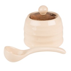 Clayre & Eef Voorraadpot  Ø 8x6 cm Beige Bruin Keramiek