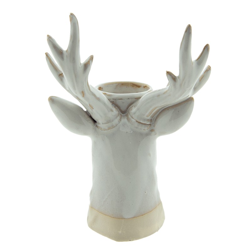 Clayre & Eef Tealight Holder Reindeer 18 cm Beige Brown Porcelain