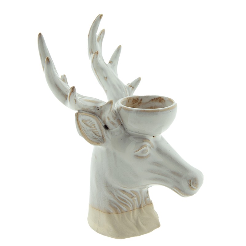 Clayre & Eef Tealight Holder Reindeer 18 cm Beige Brown Porcelain