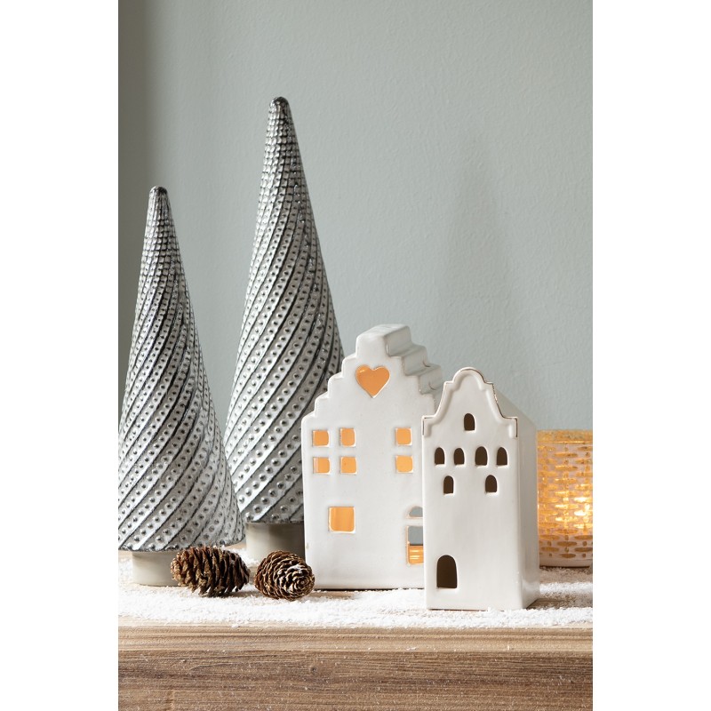 Clayre & Eef Figurine Sapin de Noël 33 cm Gris Porcelaine